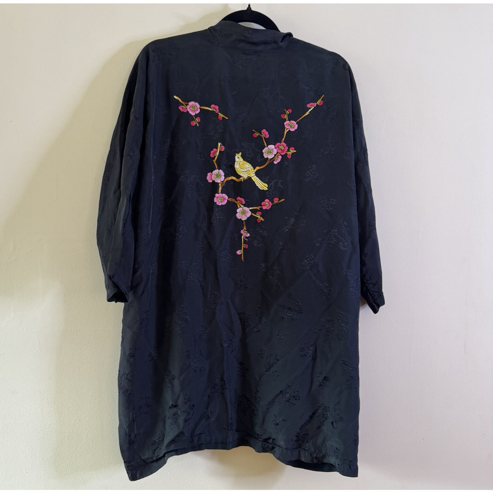 Vintage 60s Embroidered Kimono Duster Black Boho Festival Statement Layering
